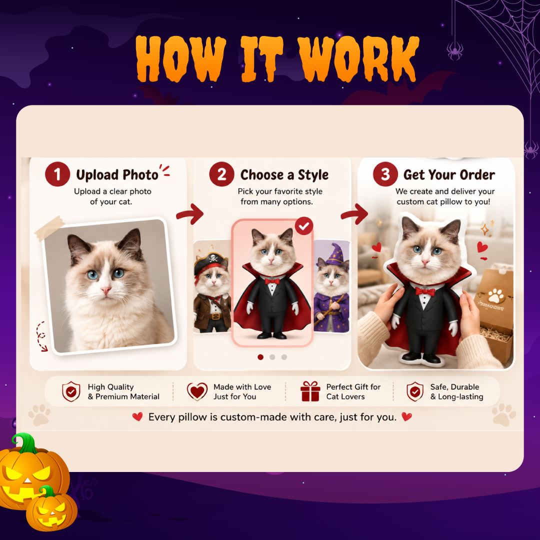 Halloween Costume 2026 Personalized Cat Photo Pillow