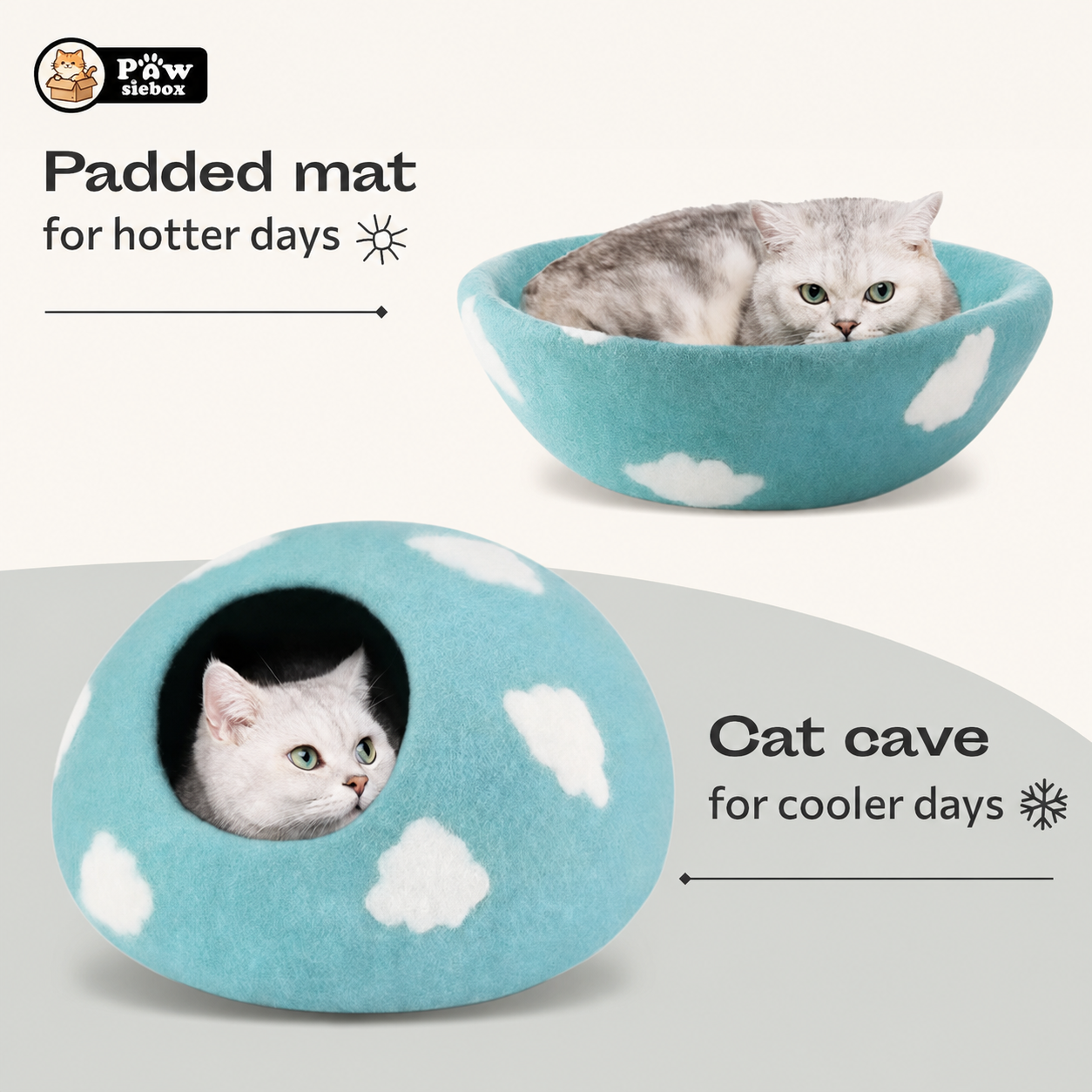 PawsieBox "Nimbus" Wool Felt Cat Cave