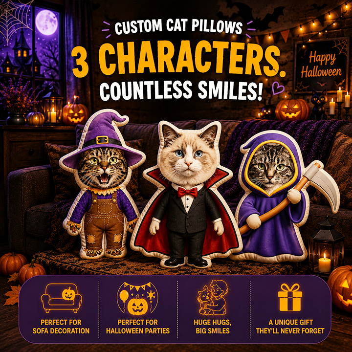 Personalized Pillow Halloween Costume Cat Photo