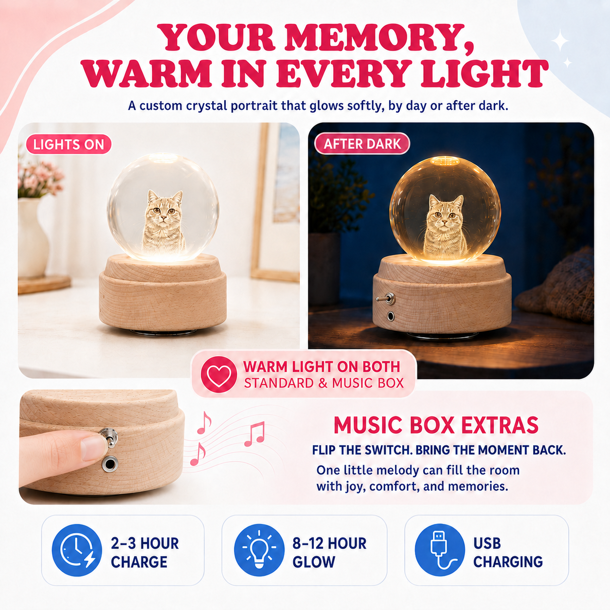 Pawsiebox "Aria" Personalized 3D Laser Engraved Crystal Ball
